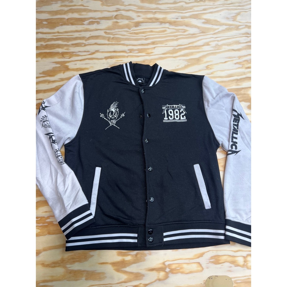 Metallica Black White Varsity Letterman Jacket Hardwired 1982 Band Merch XL